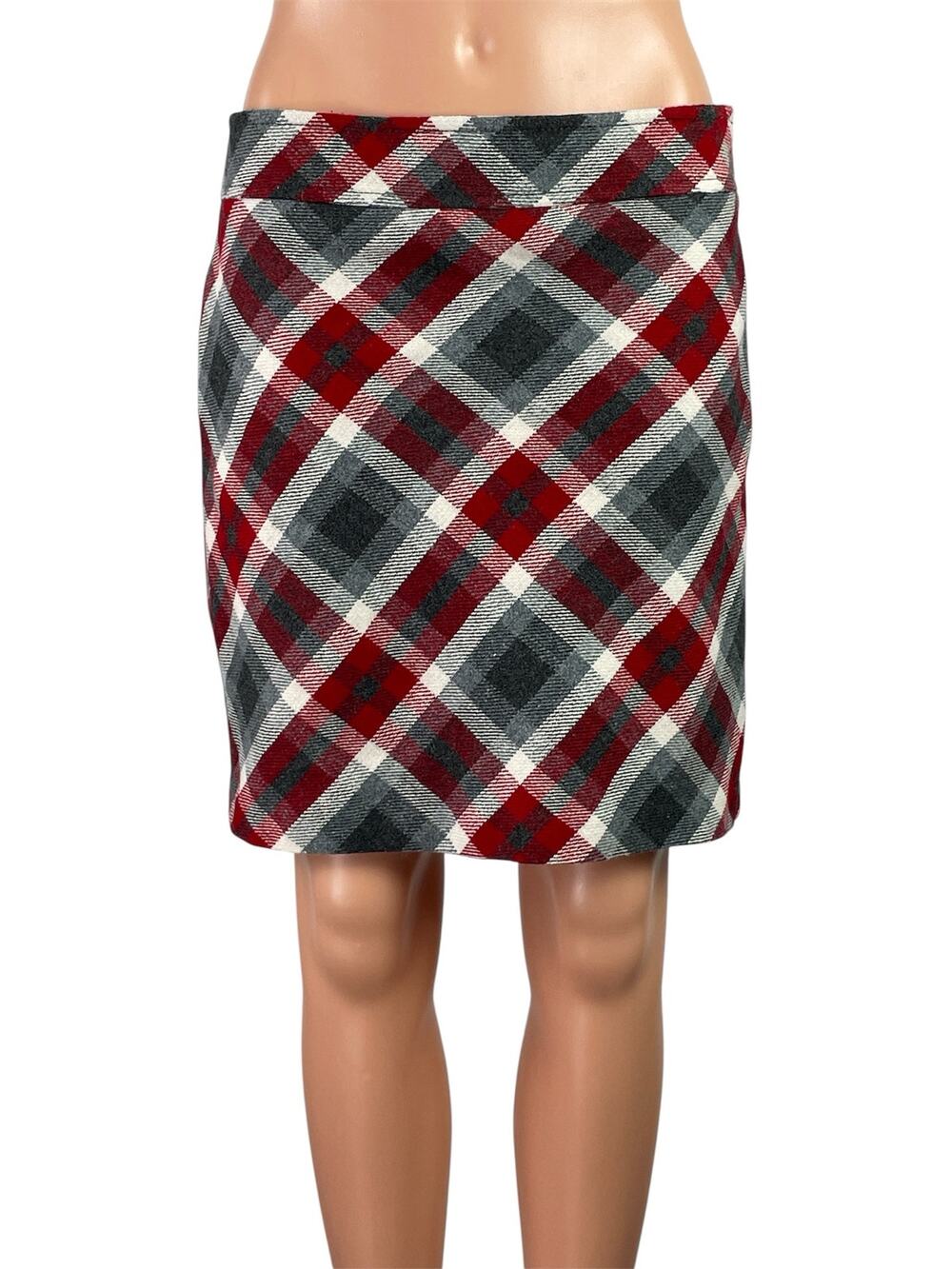 Ann Taylor LOFT Women's Red Plaid Check Zip Straight Pencil Mini Skirt Size 0